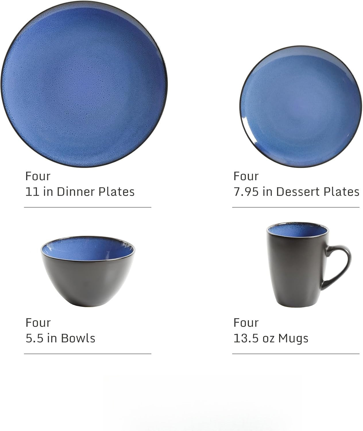 Blue Stoneware Round Dinnerware Set