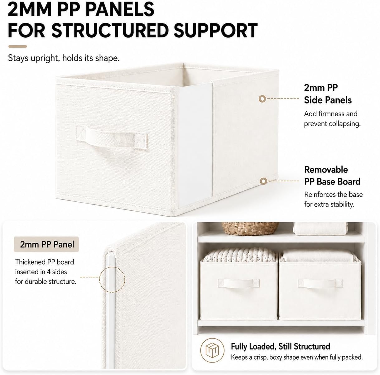 Beige Foldable Fabric Storage Baskets