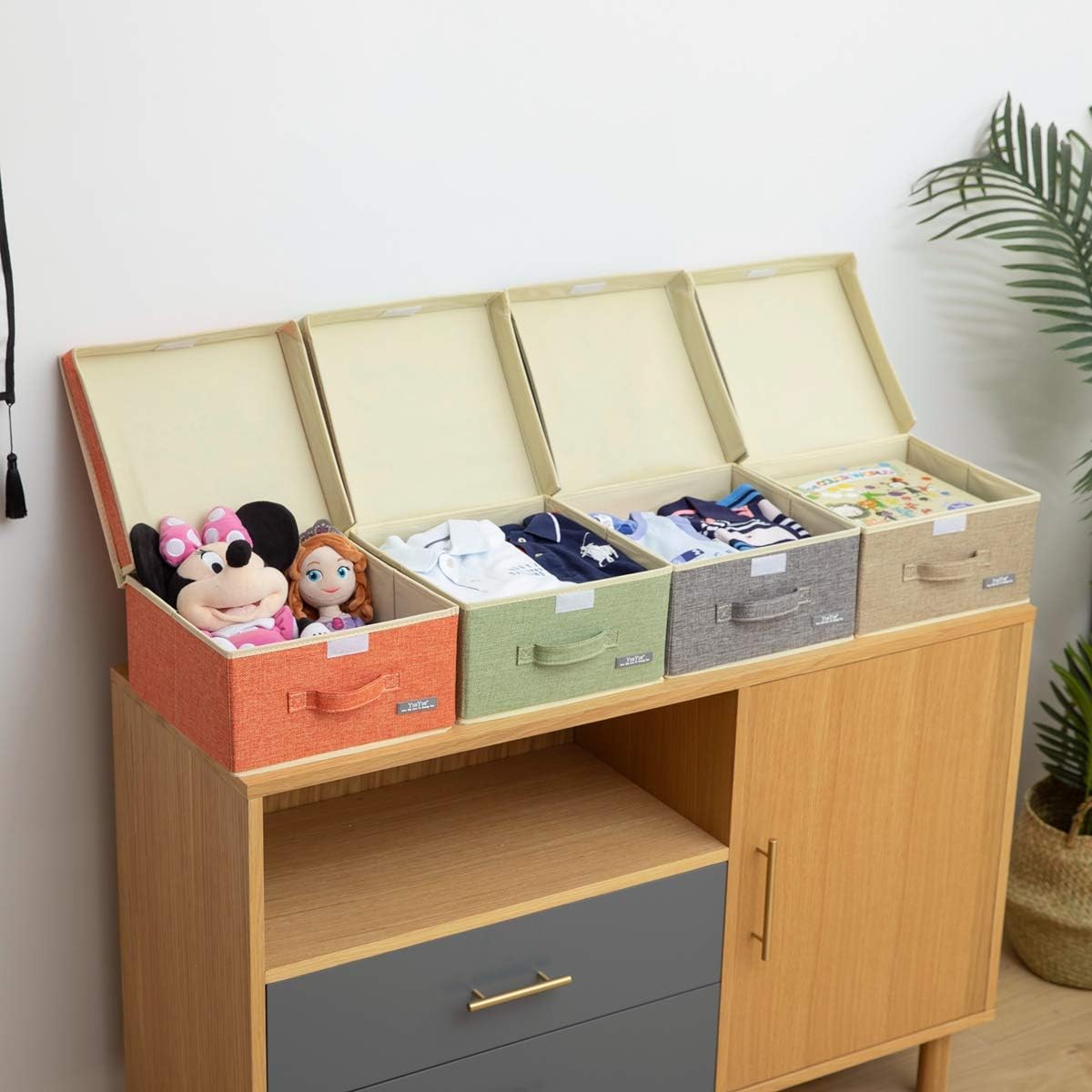 Linen Foldable Storage Bins With Lids