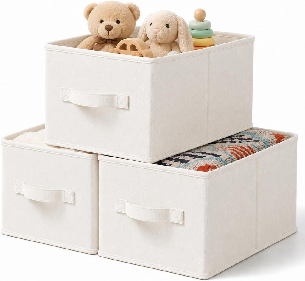 Beige Foldable Fabric Storage Baskets