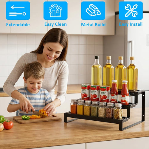3‑Tier Expandable Metal Spice Organizer