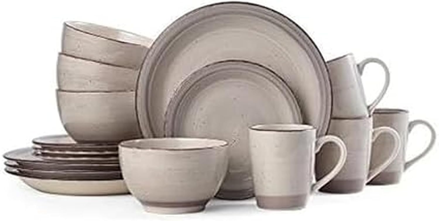 Cream Stoneware Dinnerware Plate Bowl Set