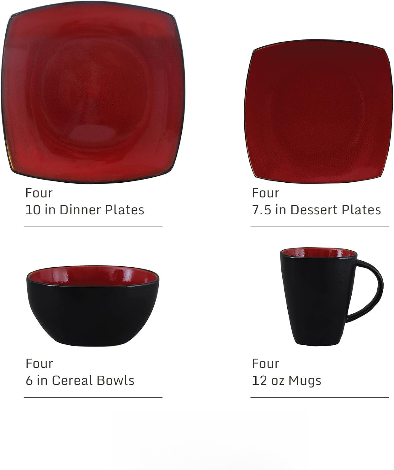 Square Stoneware Dinnerware Plate Bowl Set