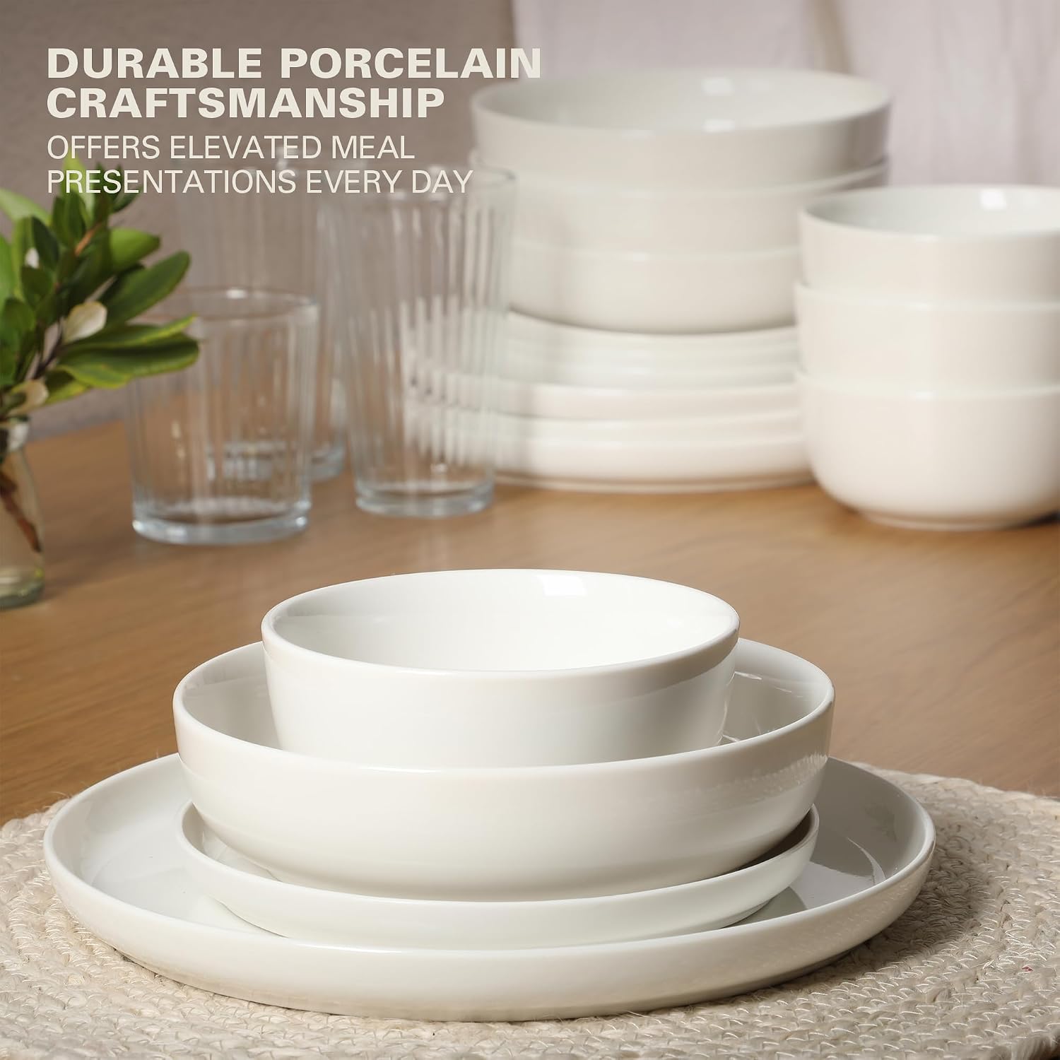 White Ceramic Dinnerware Plate Bowl Set