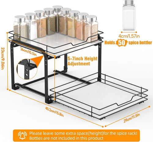 2‑Tier Slide‑Out Metal Spice Rack Organizer