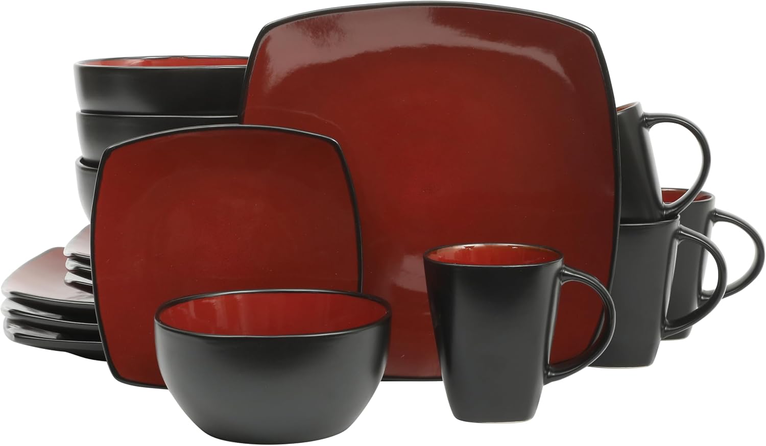 Square Stoneware Dinnerware Plate Bowl Set