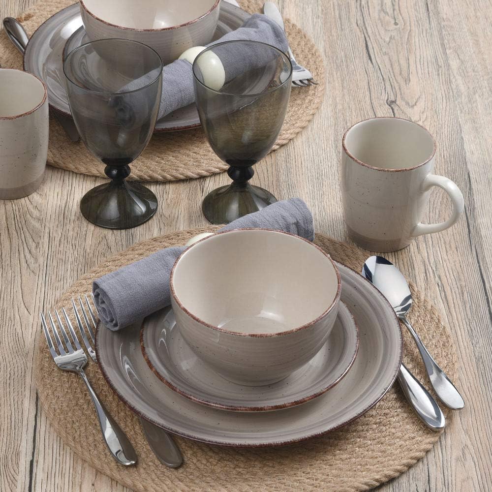 Cream Stoneware Dinnerware Plate Bowl Set