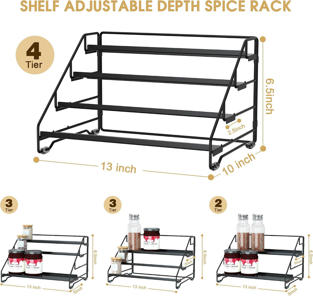 4‑Tier Adjustable Metal Spice Rack Organizer