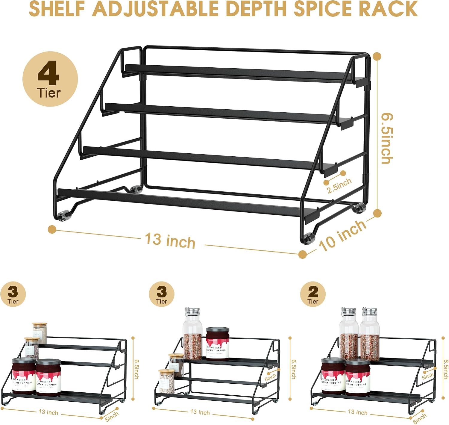 4‑Tier Adjustable Metal Spice Rack Organizer
