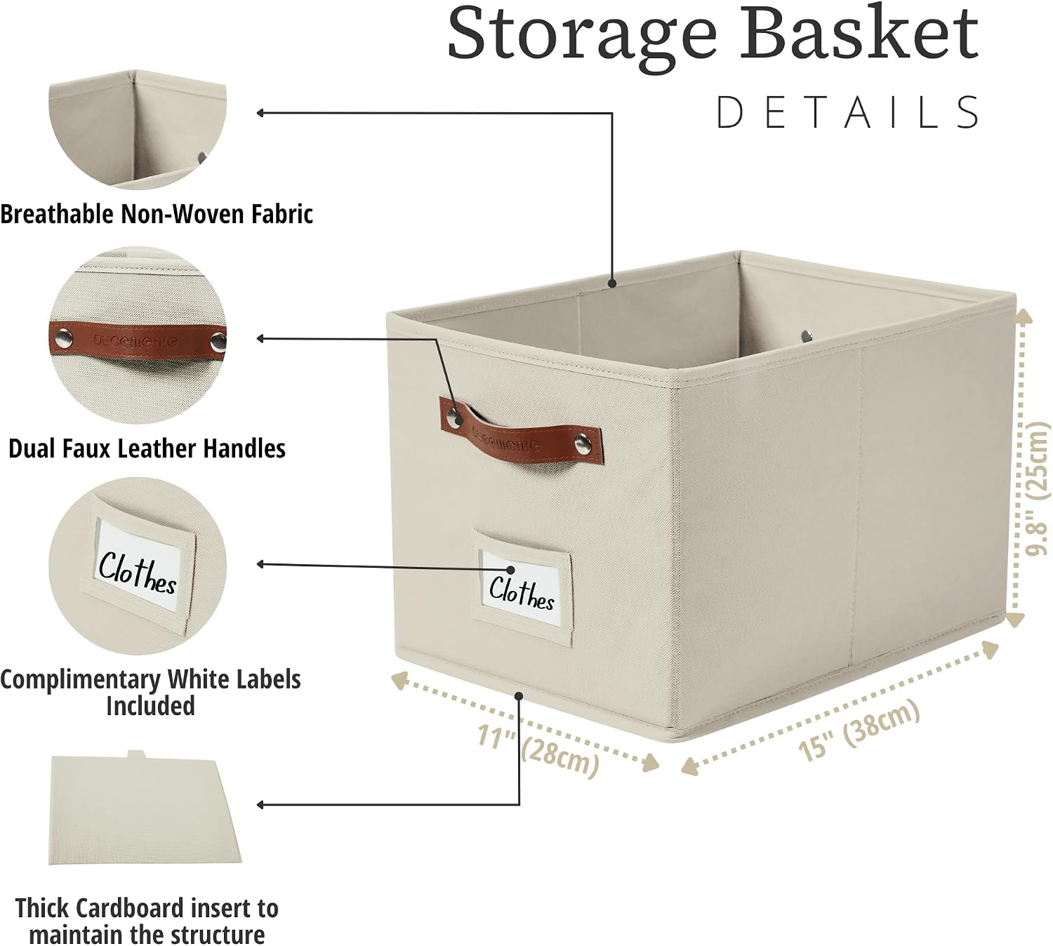 Beige Large Fabric Storage Baskets