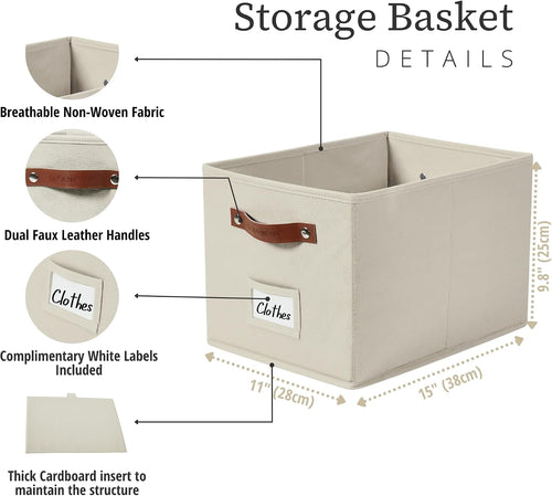 Beige Large Fabric Storage Baskets