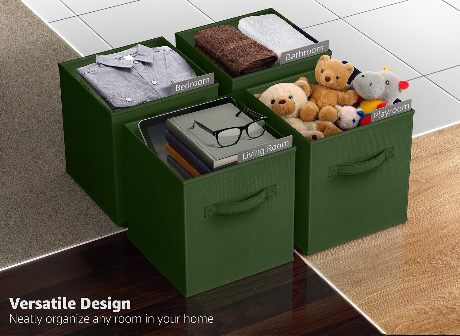 Dark‑Green Foldable Fabric Storage Cubes