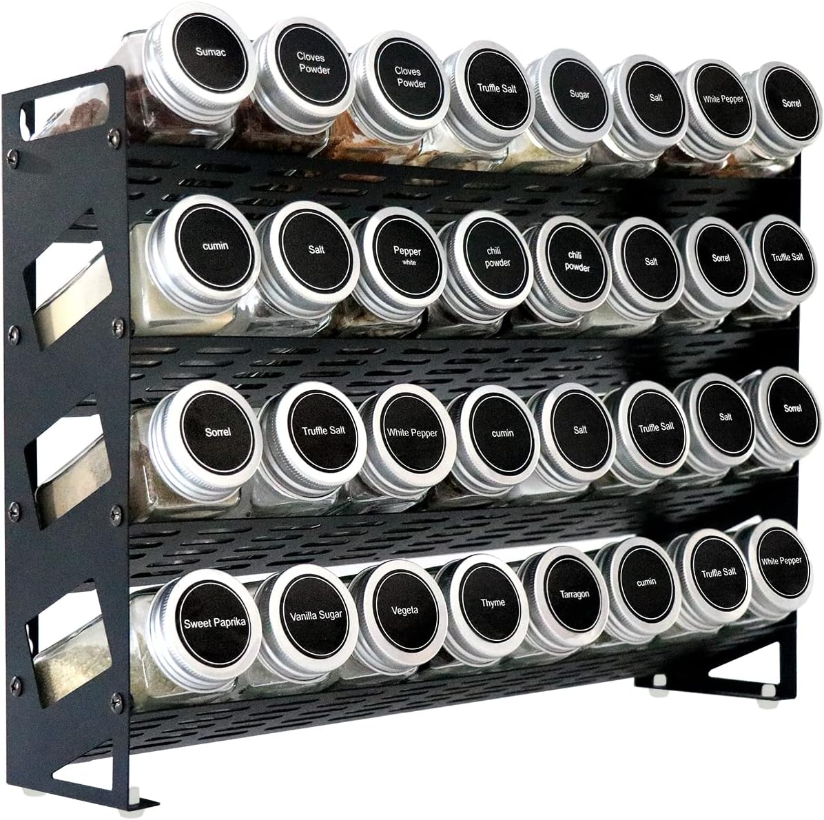 4‑Tier Black Countertop Spice Rack Organizer