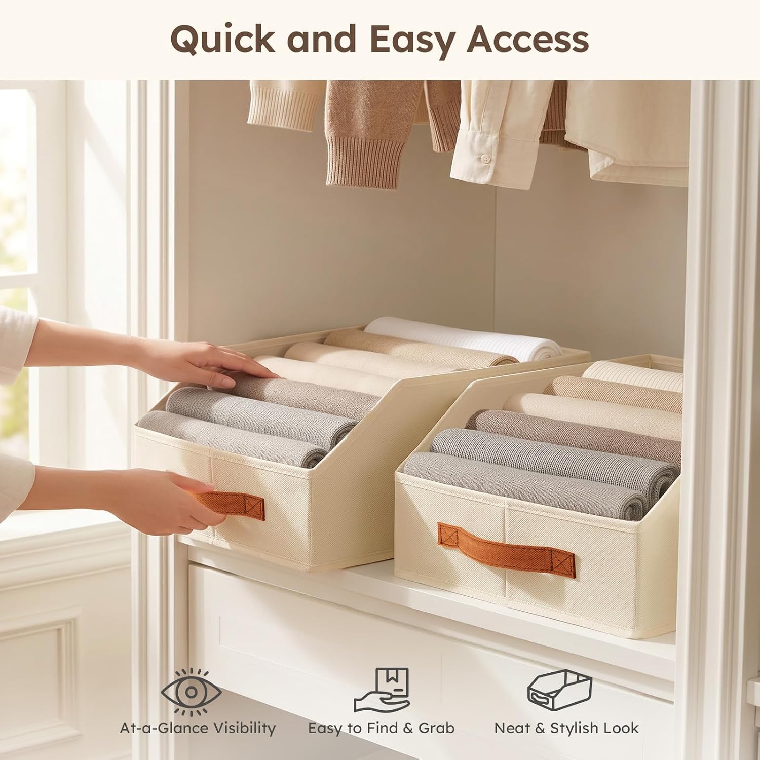 Beige Collapsible Fabric Storage Bins
