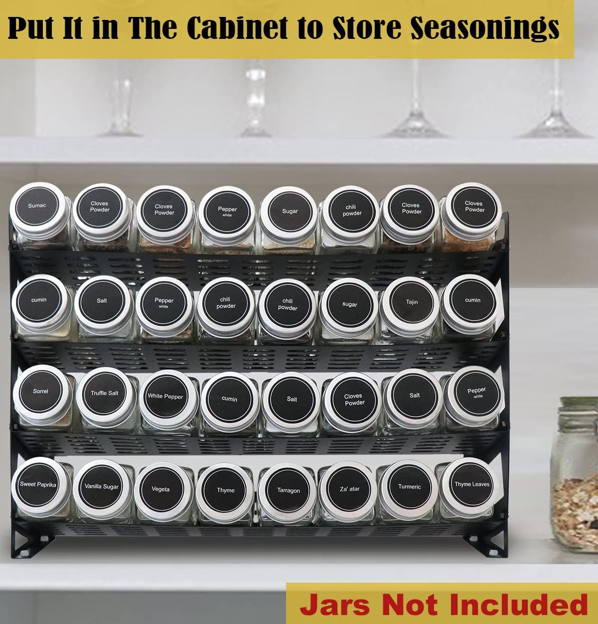 4‑Tier Black Countertop Spice Rack Organizer
