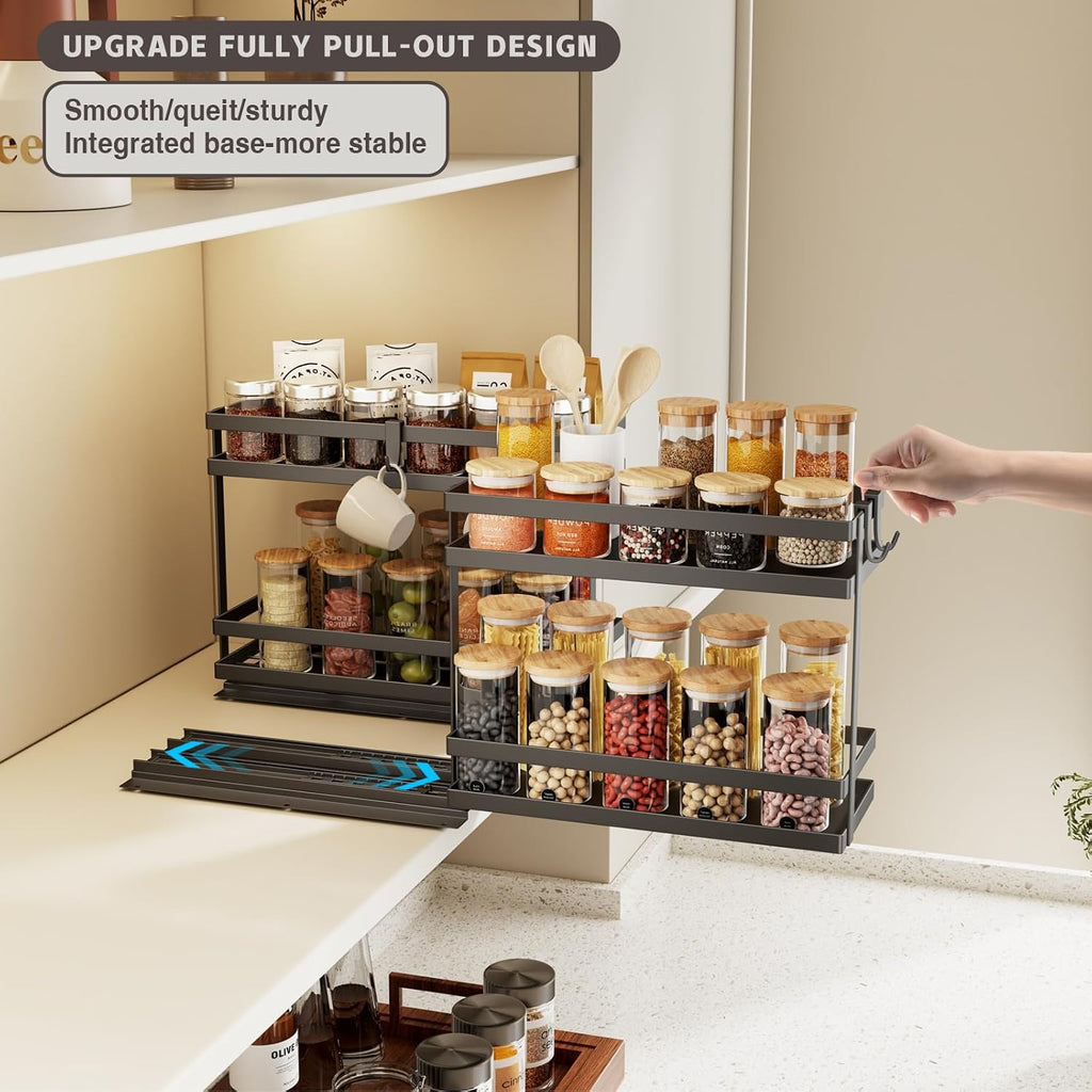 Black Slide‑Out Metal Spice Storage Organizer