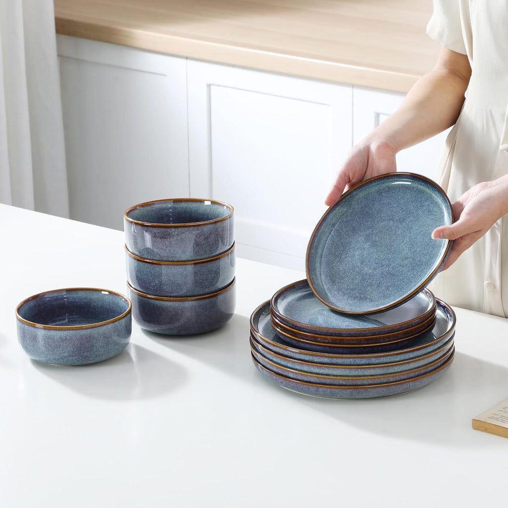 Grey‑Blue Glazed Ceramic Dinnerware Set