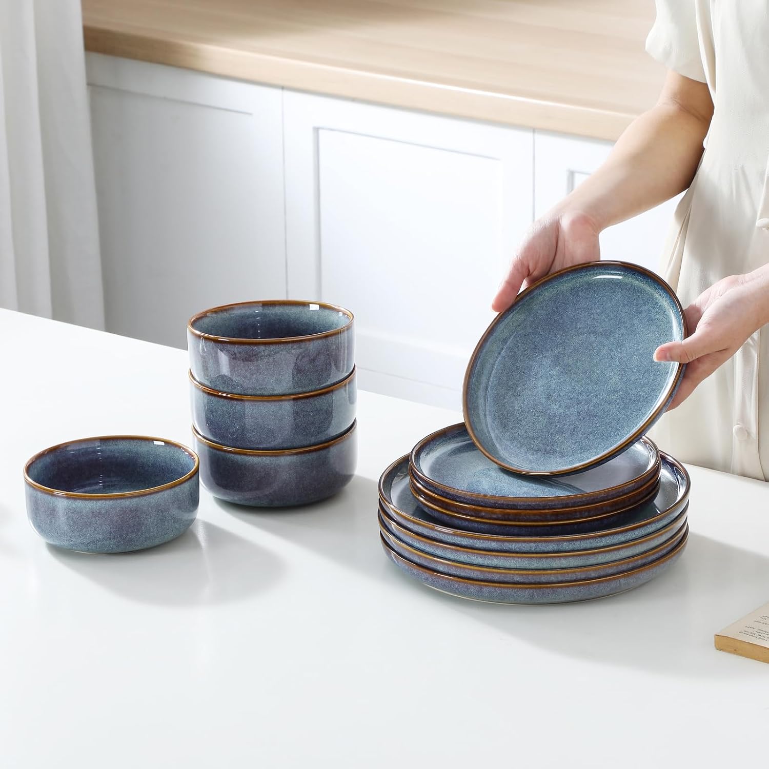 Grey‑Blue Glazed Ceramic Dinnerware Set