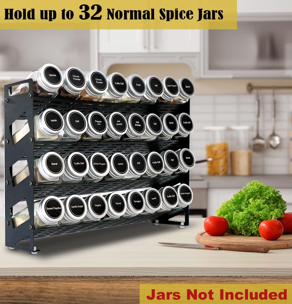 4‑Tier Black Countertop Spice Rack Organizer