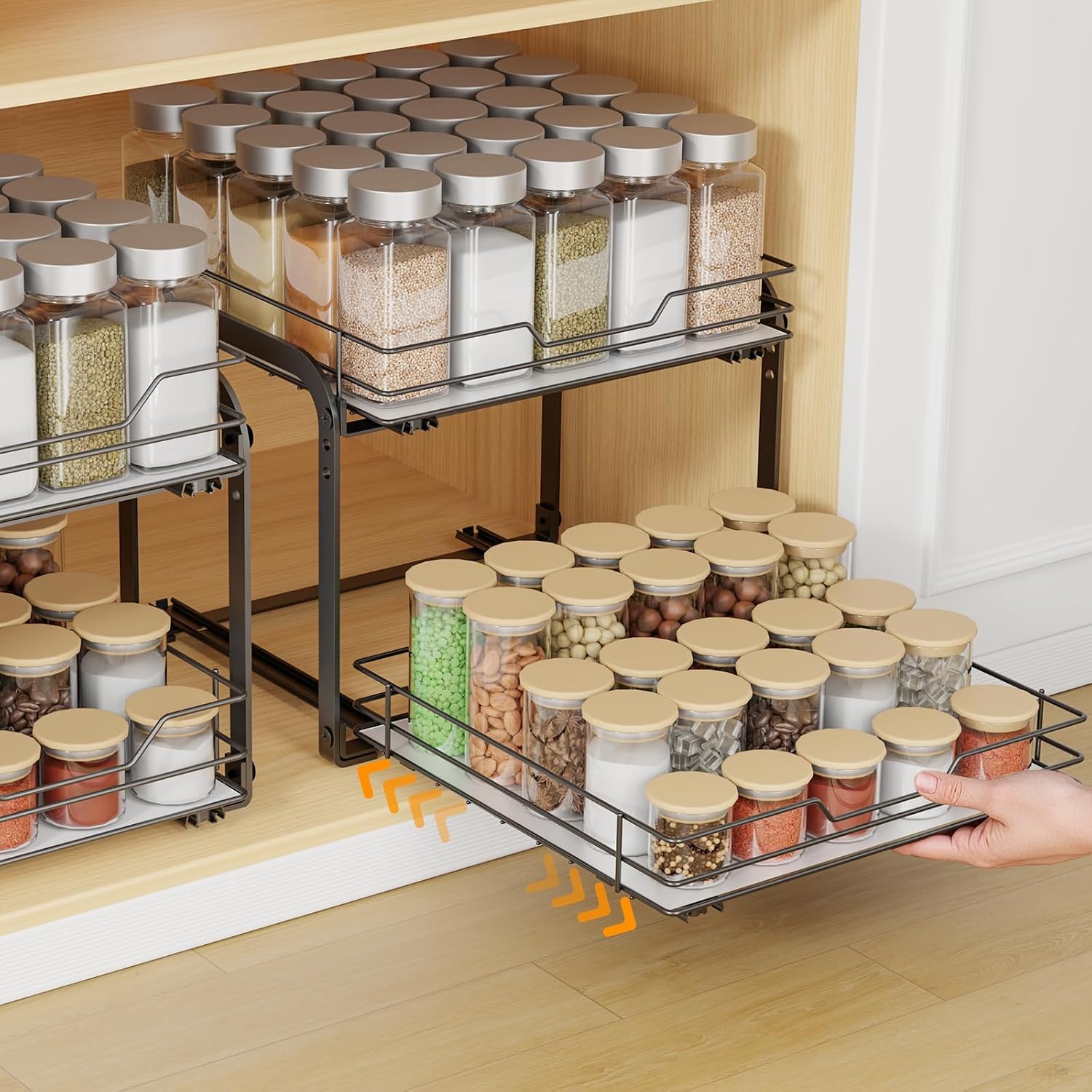 2‑Tier Slide‑Out Metal Spice Rack Organizer