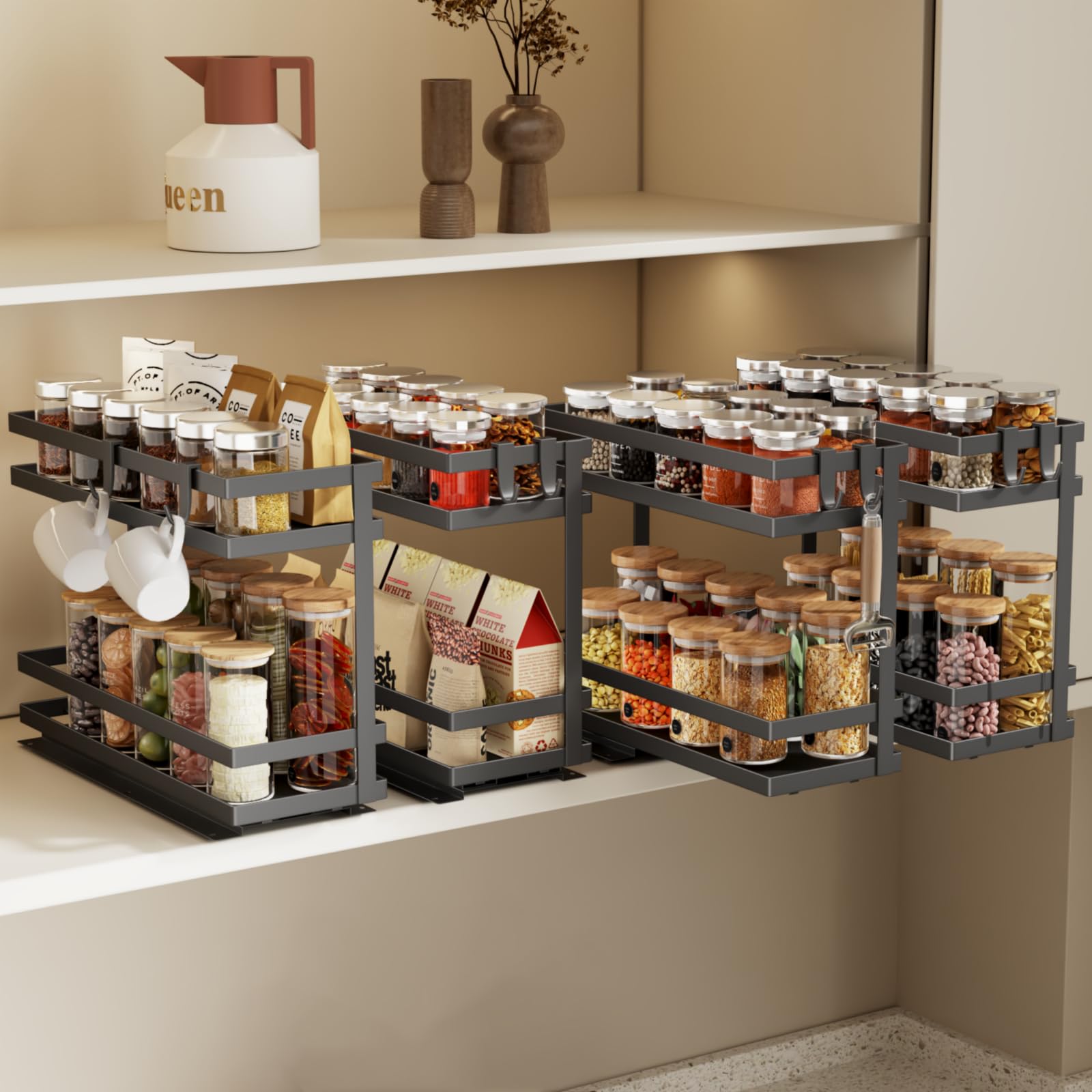 Black Slide‑Out Metal Spice Storage Organizer
