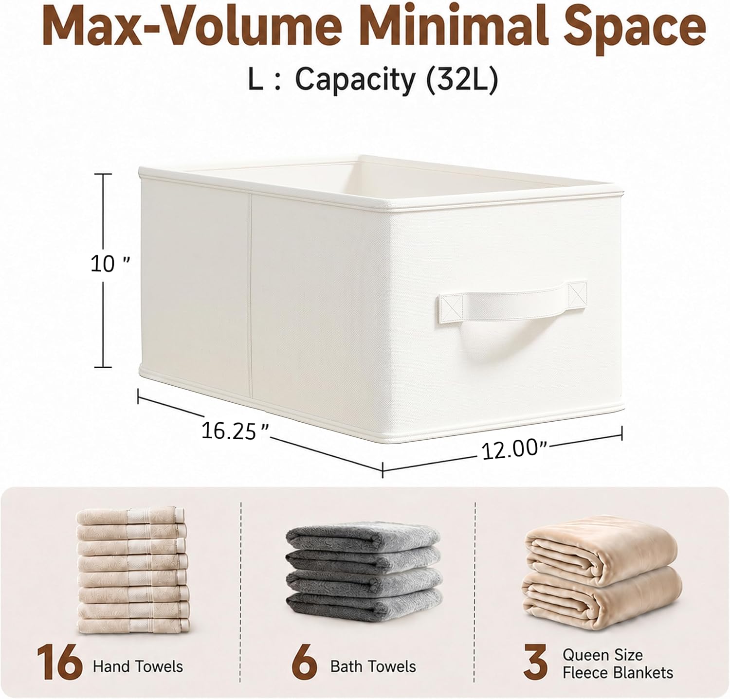 Beige Foldable Fabric Storage Baskets