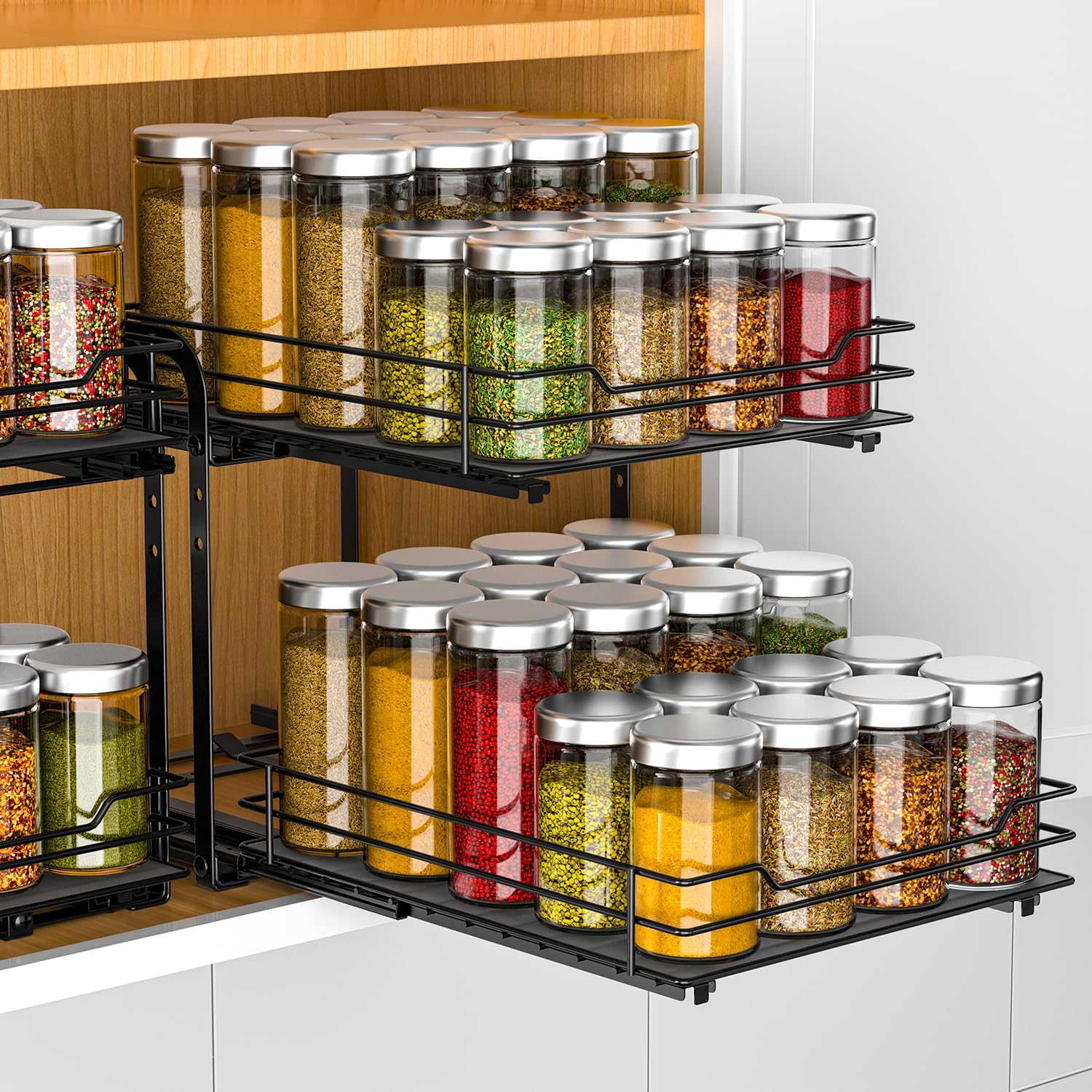 2‑Tier Slide‑Out Cabinet Spice Organizer