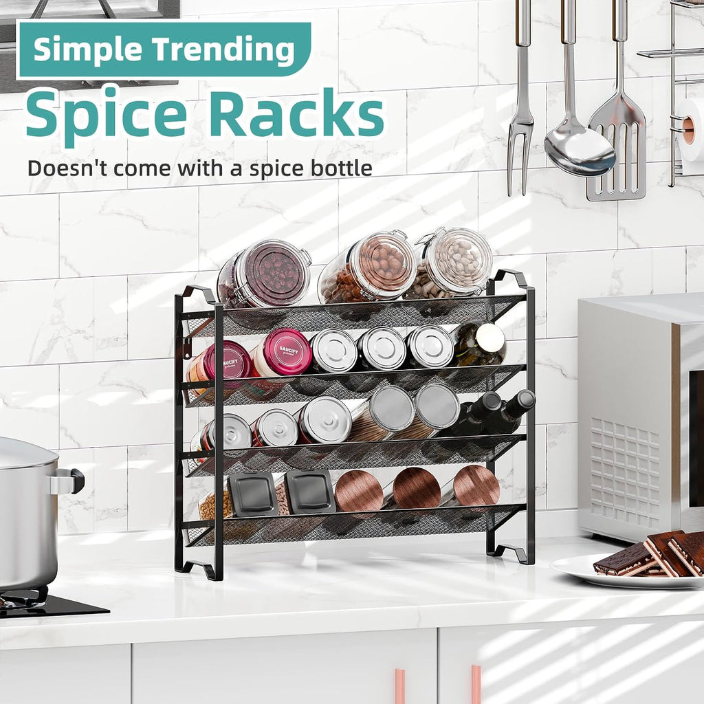 Black Stackable Metal Spice Rack Organizer