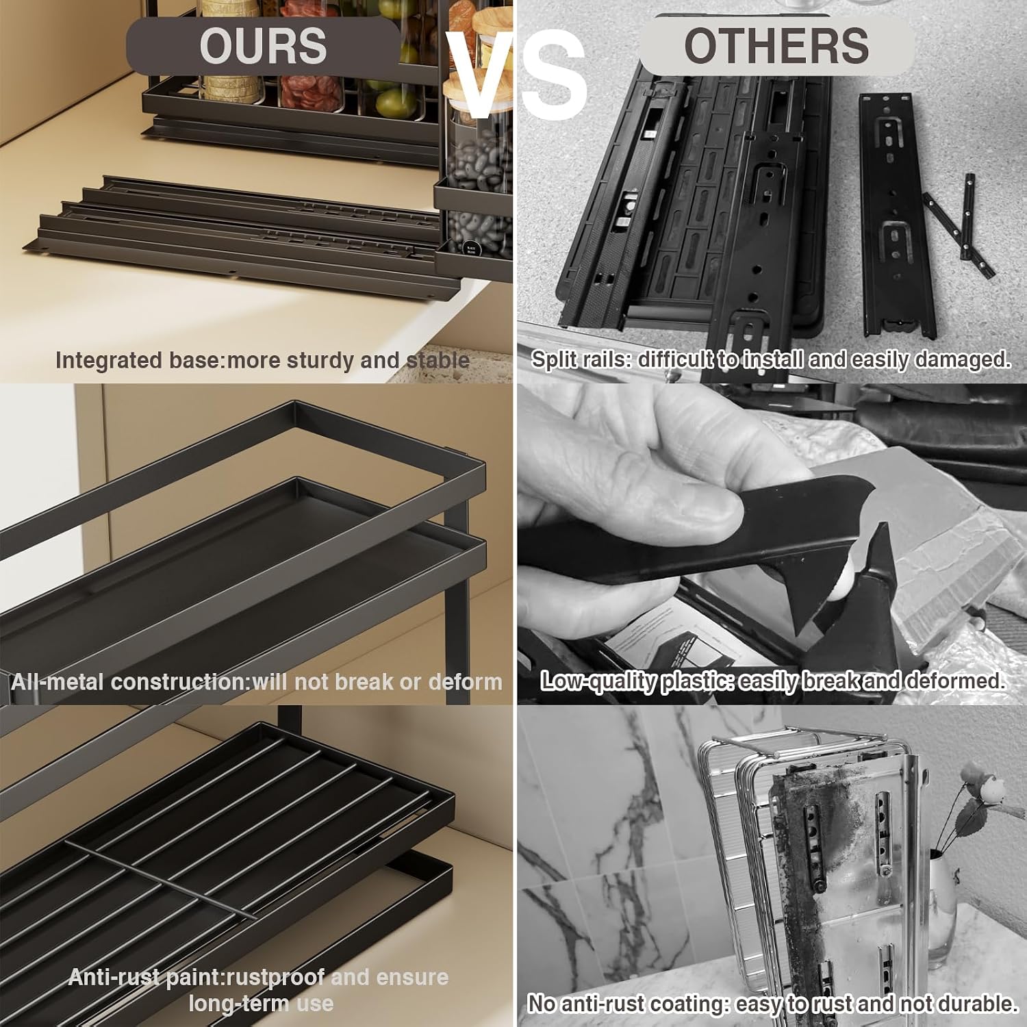 Black Slide‑Out Metal Spice Storage Organizer