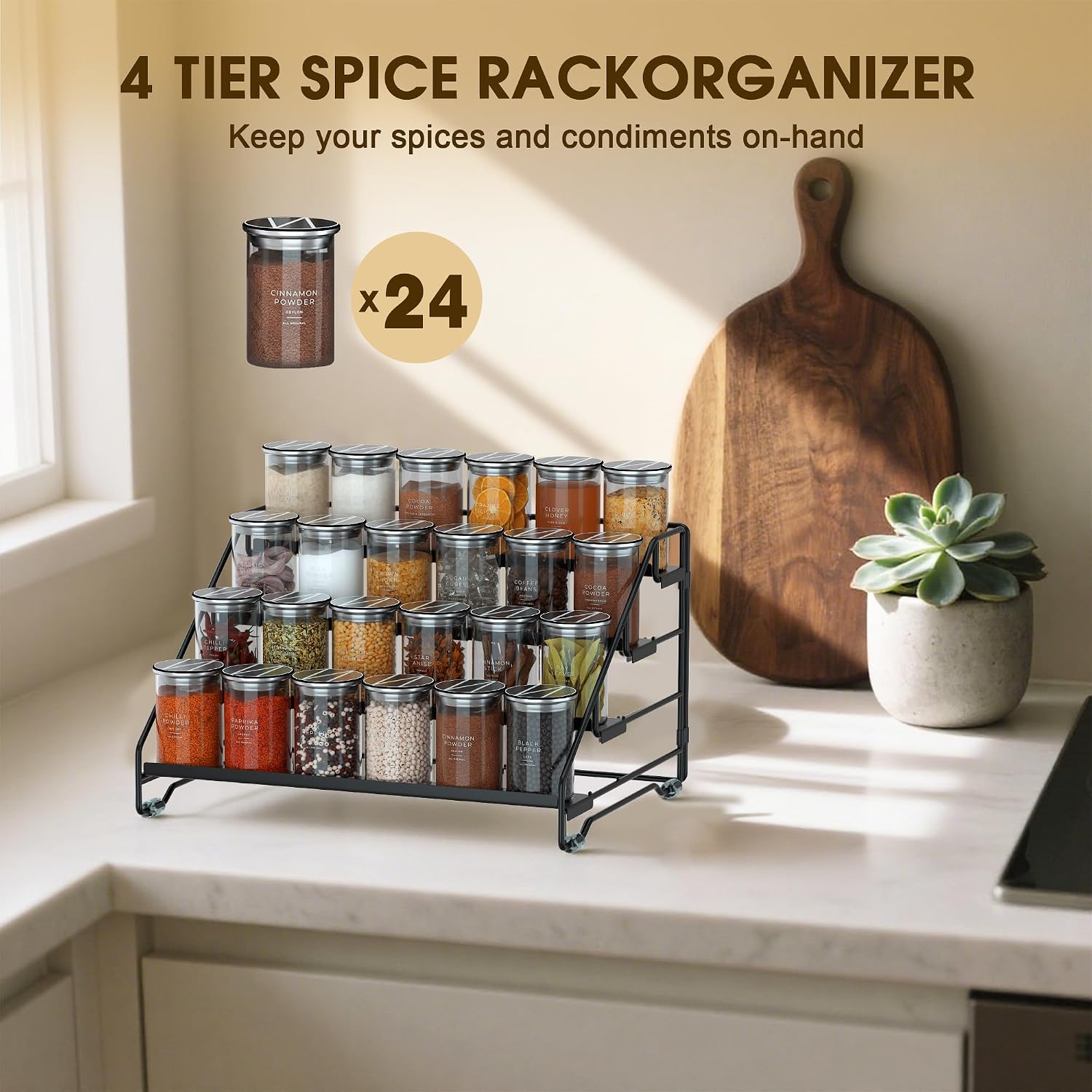 4‑Tier Adjustable Metal Spice Rack Organizer