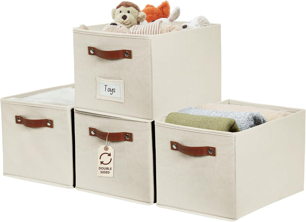 Beige Large Fabric Storage Baskets