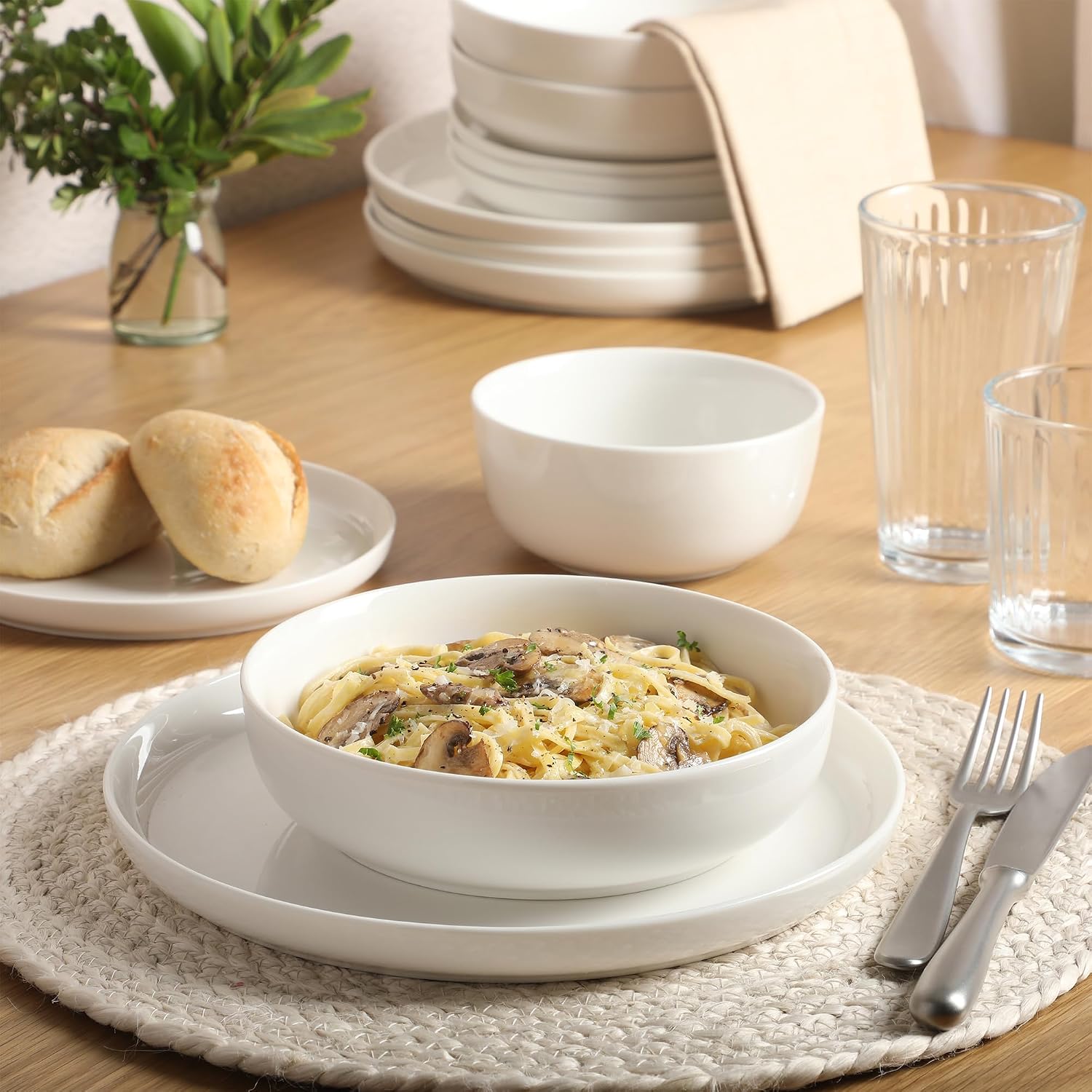 White Ceramic Dinnerware Plate Bowl Set