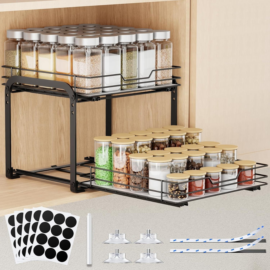 2‑Tier Slide‑Out Metal Spice Rack Organizer