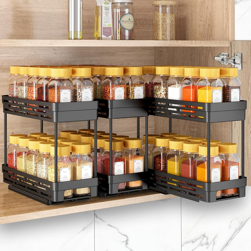 Black Slide‑Out Spice Rack Organizer 3‑Pack