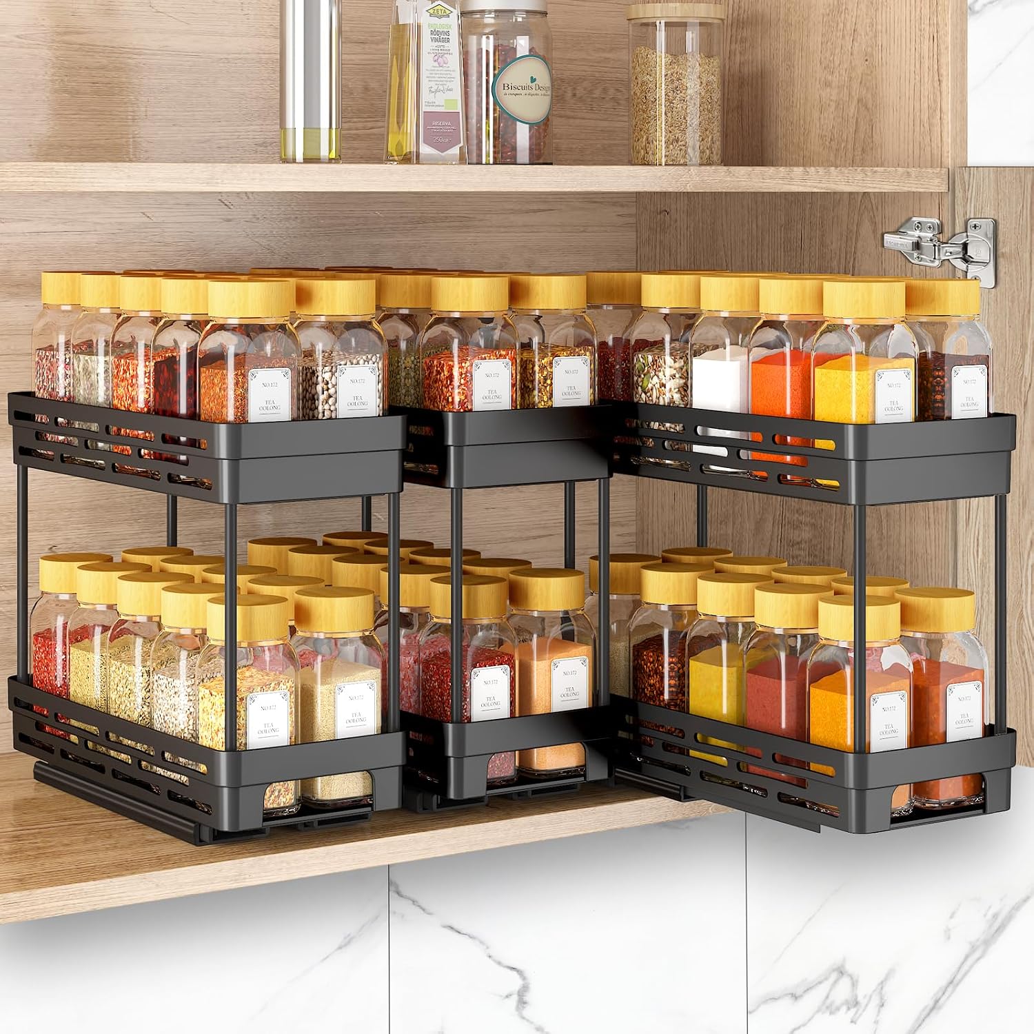 Black Slide‑Out Spice Rack Organizer 3‑Pack