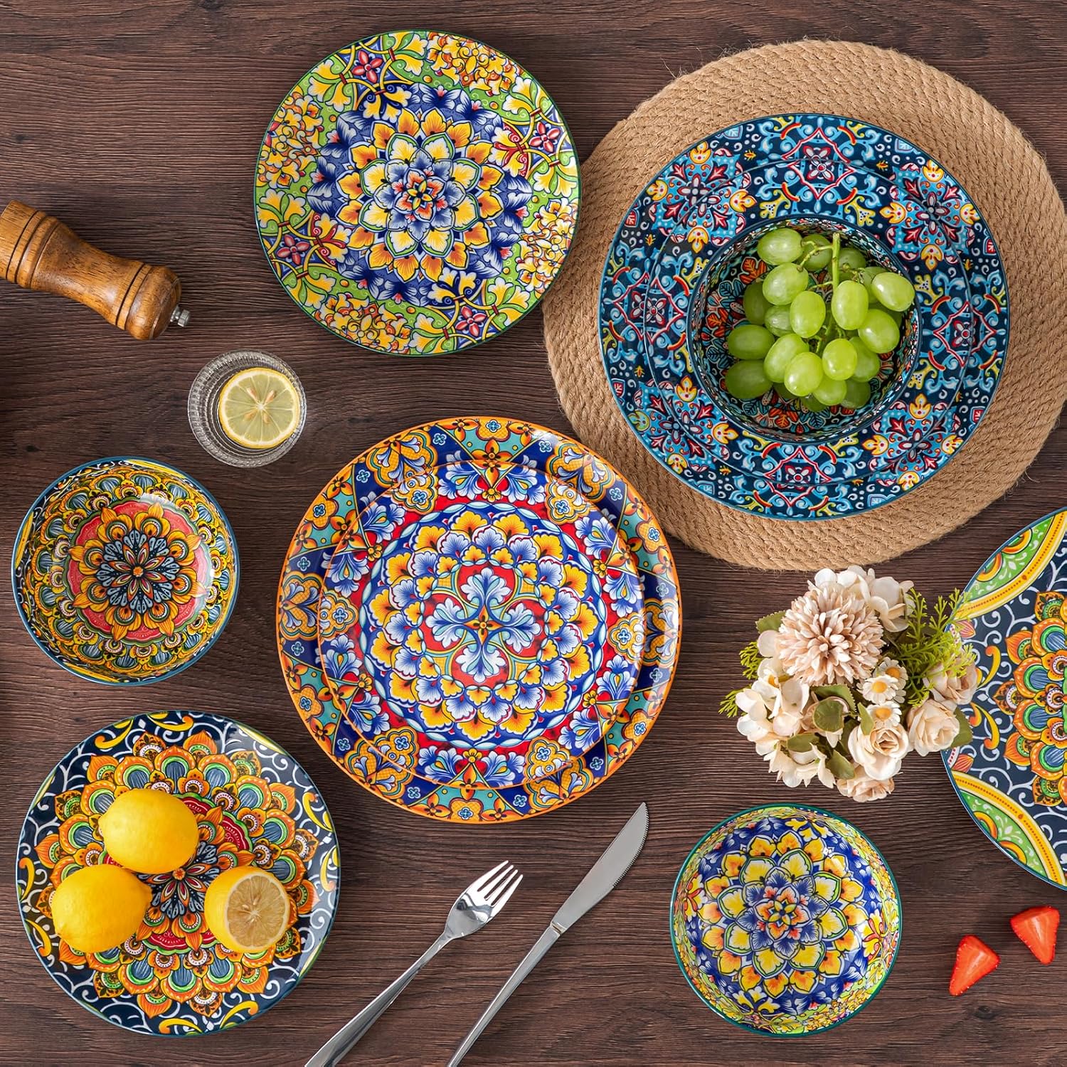 Bohemian Porcelain Dinnerware Plate Bowl Set